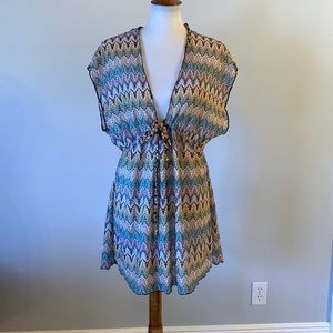 [Atmosphere] Colorful Metallic Knit Cover Up Dress - Size Large